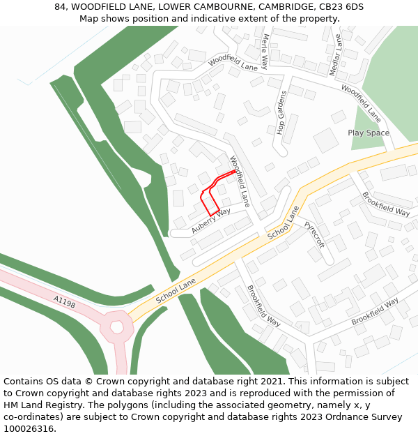 84, WOODFIELD LANE, LOWER CAMBOURNE, CAMBRIDGE, CB23 6DS: Location map and indicative extent of plot