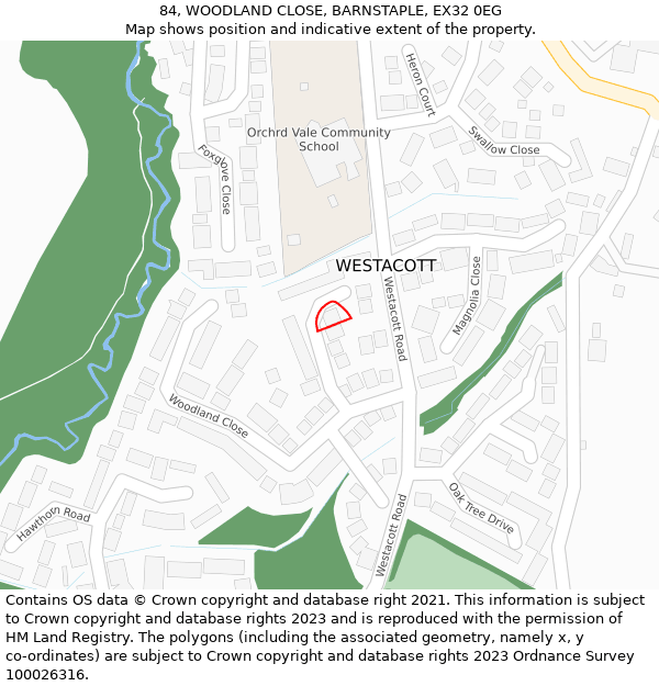 84, WOODLAND CLOSE, BARNSTAPLE, EX32 0EG: Location map and indicative extent of plot