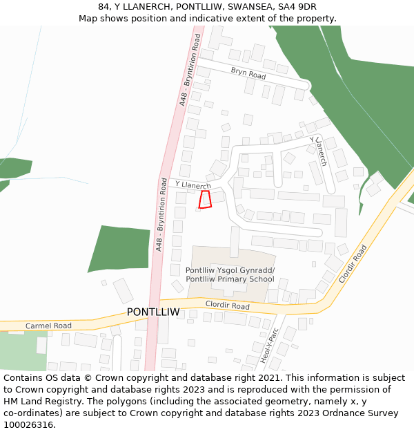 84, Y LLANERCH, PONTLLIW, SWANSEA, SA4 9DR: Location map and indicative extent of plot