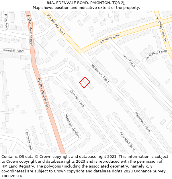 84A, EDENVALE ROAD, PAIGNTON, TQ3 2JJ: Location map and indicative extent of plot