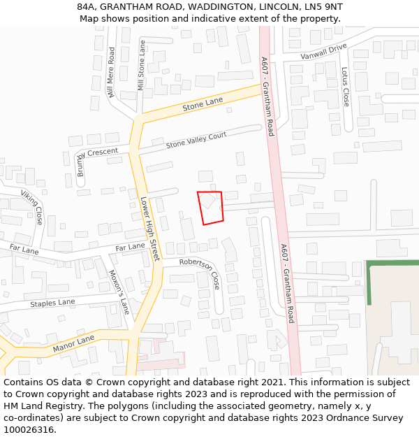 84A, GRANTHAM ROAD, WADDINGTON, LINCOLN, LN5 9NT: Location map and indicative extent of plot