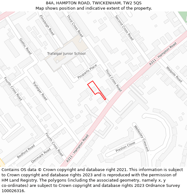 84A, HAMPTON ROAD, TWICKENHAM, TW2 5QS: Location map and indicative extent of plot