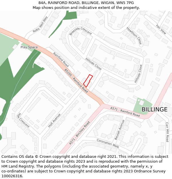 84A, RAINFORD ROAD, BILLINGE, WIGAN, WN5 7PG: Location map and indicative extent of plot