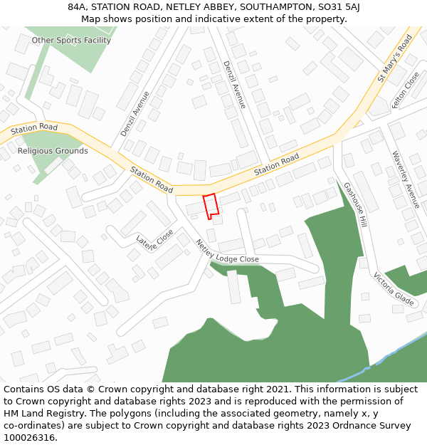 84A, STATION ROAD, NETLEY ABBEY, SOUTHAMPTON, SO31 5AJ: Location map and indicative extent of plot