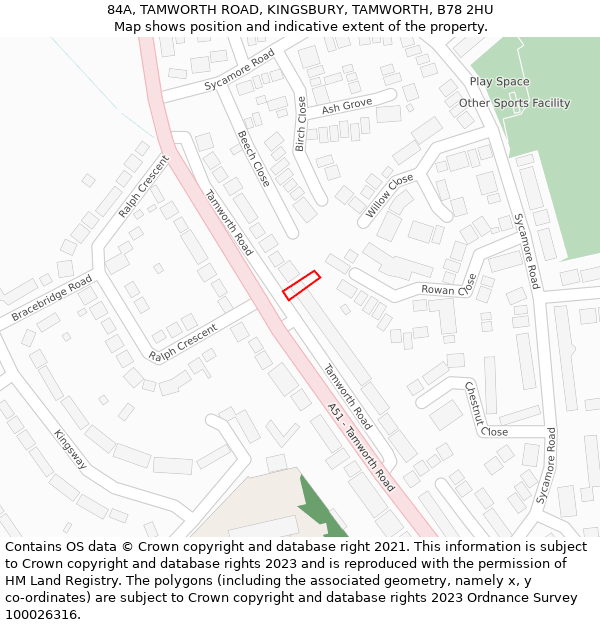 84A, TAMWORTH ROAD, KINGSBURY, TAMWORTH, B78 2HU: Location map and indicative extent of plot