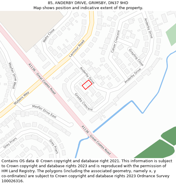 85, ANDERBY DRIVE, GRIMSBY, DN37 9HD: Location map and indicative extent of plot