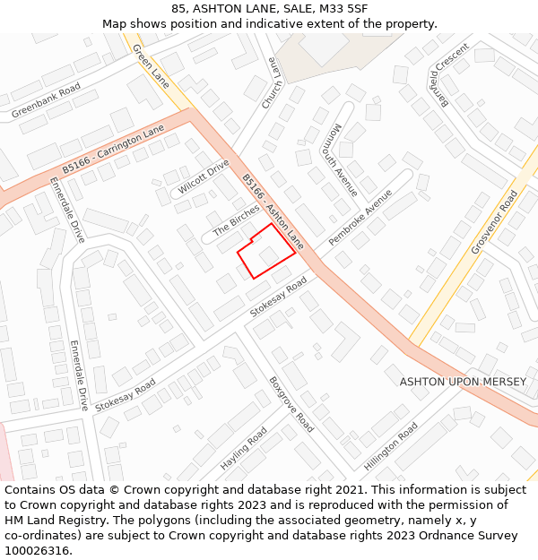 85, ASHTON LANE, SALE, M33 5SF: Location map and indicative extent of plot