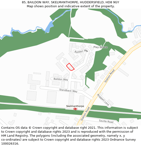 85, BAILDON WAY, SKELMANTHORPE, HUDDERSFIELD, HD8 9GY: Location map and indicative extent of plot