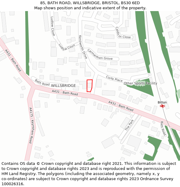 85, BATH ROAD, WILLSBRIDGE, BRISTOL, BS30 6ED: Location map and indicative extent of plot