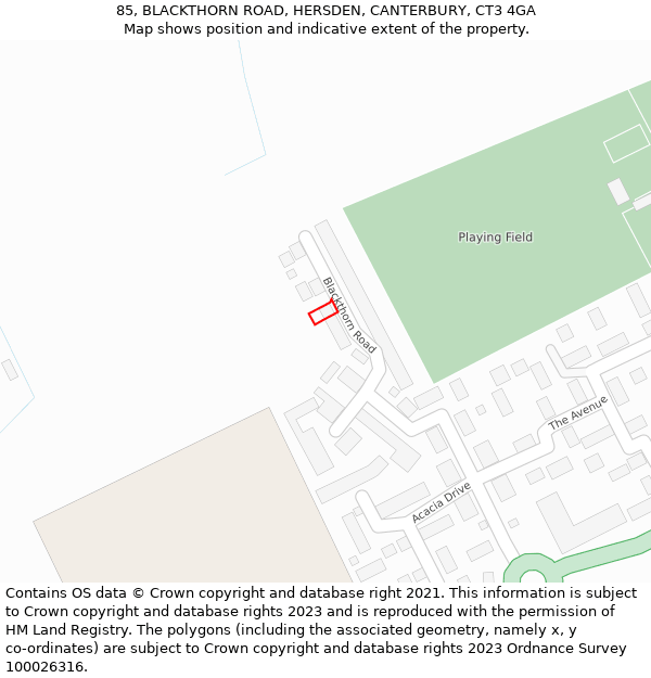 85, BLACKTHORN ROAD, HERSDEN, CANTERBURY, CT3 4GA: Location map and indicative extent of plot