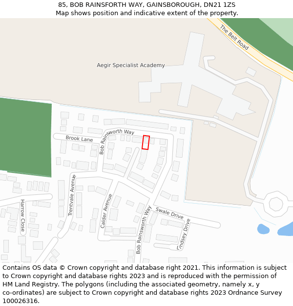 85, BOB RAINSFORTH WAY, GAINSBOROUGH, DN21 1ZS: Location map and indicative extent of plot