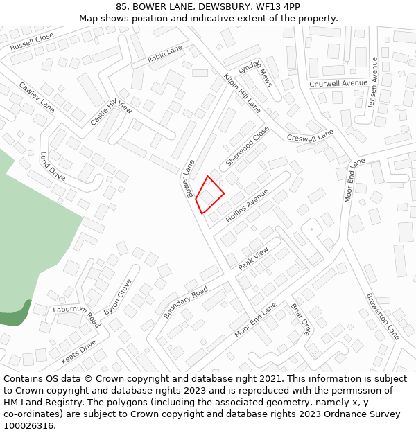 85, BOWER LANE, DEWSBURY, WF13 4PP: Location map and indicative extent of plot