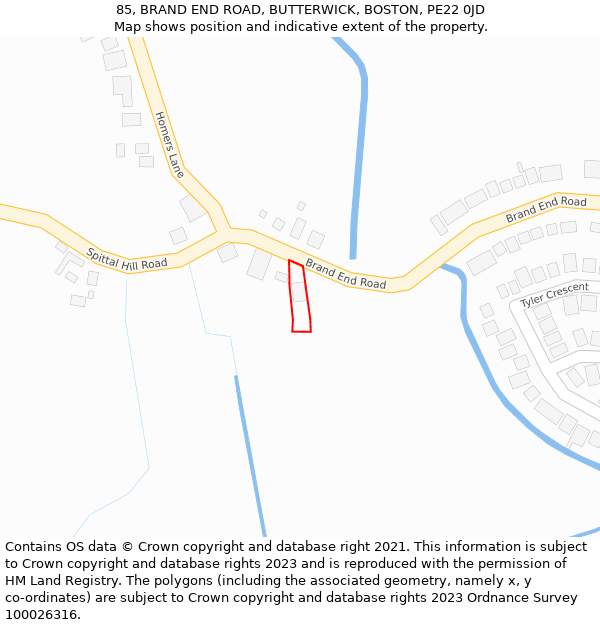 85, BRAND END ROAD, BUTTERWICK, BOSTON, PE22 0JD: Location map and indicative extent of plot