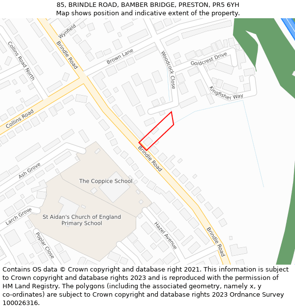 85, BRINDLE ROAD, BAMBER BRIDGE, PRESTON, PR5 6YH: Location map and indicative extent of plot