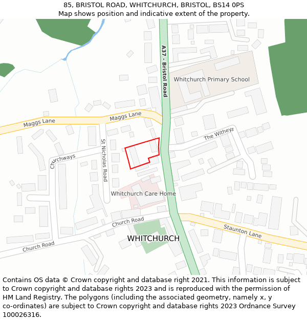 85, BRISTOL ROAD, WHITCHURCH, BRISTOL, BS14 0PS: Location map and indicative extent of plot