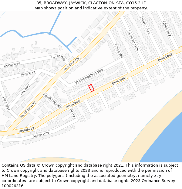 85, BROADWAY, JAYWICK, CLACTON-ON-SEA, CO15 2HF: Location map and indicative extent of plot