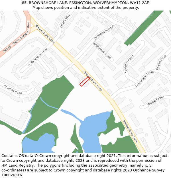 85, BROWNSHORE LANE, ESSINGTON, WOLVERHAMPTON, WV11 2AE: Location map and indicative extent of plot