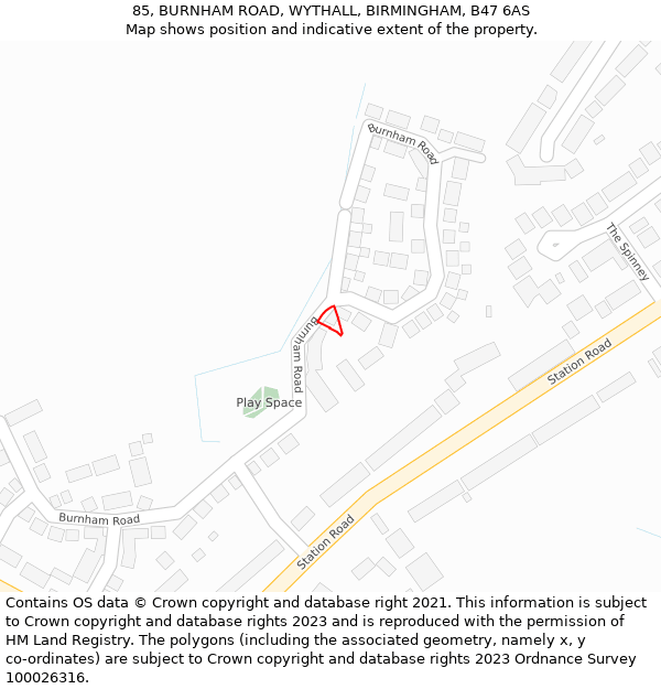 85, BURNHAM ROAD, WYTHALL, BIRMINGHAM, B47 6AS: Location map and indicative extent of plot