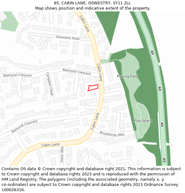 85, CABIN LANE, OSWESTRY, SY11 2LL: Location map and indicative extent of plot