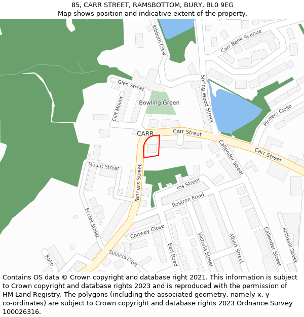 85, CARR STREET, RAMSBOTTOM, BURY, BL0 9EG: Location map and indicative extent of plot