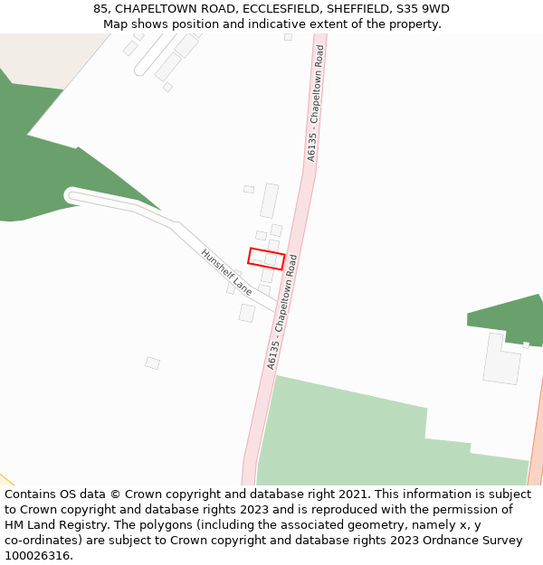 85, CHAPELTOWN ROAD, ECCLESFIELD, SHEFFIELD, S35 9WD: Location map and indicative extent of plot