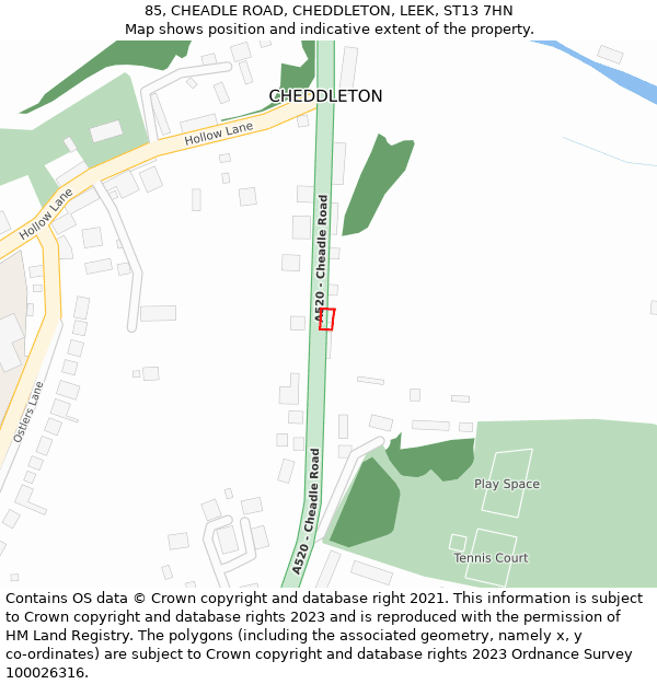 85, CHEADLE ROAD, CHEDDLETON, LEEK, ST13 7HN: Location map and indicative extent of plot