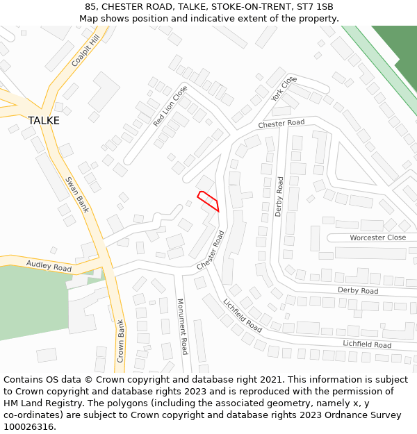 85, CHESTER ROAD, TALKE, STOKE-ON-TRENT, ST7 1SB: Location map and indicative extent of plot