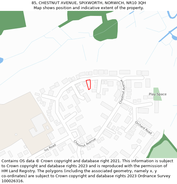 85, CHESTNUT AVENUE, SPIXWORTH, NORWICH, NR10 3QH: Location map and indicative extent of plot