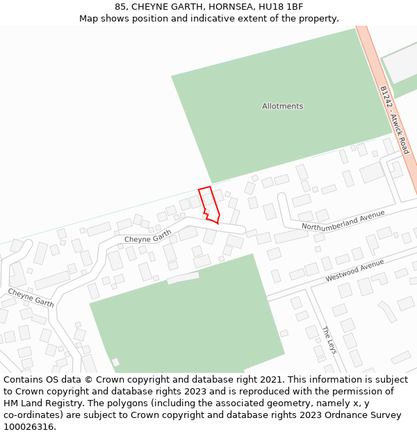 85, CHEYNE GARTH, HORNSEA, HU18 1BF: Location map and indicative extent of plot