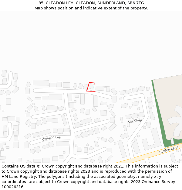 85, CLEADON LEA, CLEADON, SUNDERLAND, SR6 7TG: Location map and indicative extent of plot