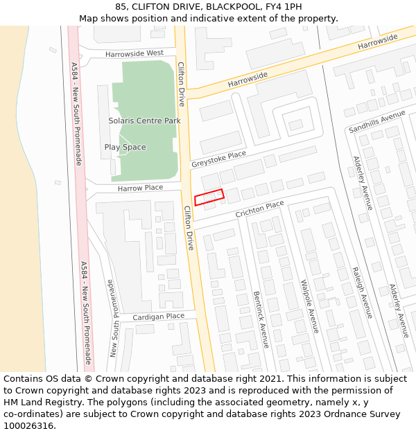 85, CLIFTON DRIVE, BLACKPOOL, FY4 1PH: Location map and indicative extent of plot