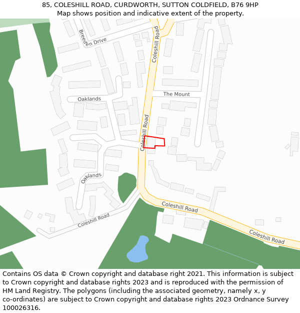 85, COLESHILL ROAD, CURDWORTH, SUTTON COLDFIELD, B76 9HP: Location map and indicative extent of plot