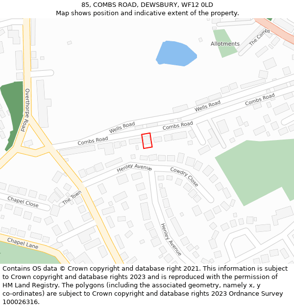 85, COMBS ROAD, DEWSBURY, WF12 0LD: Location map and indicative extent of plot