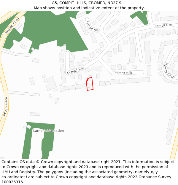 85, COMPIT HILLS, CROMER, NR27 9LL: Location map and indicative extent of plot