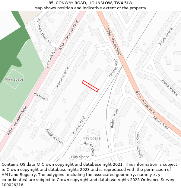 85, CONWAY ROAD, HOUNSLOW, TW4 5LW: Location map and indicative extent of plot