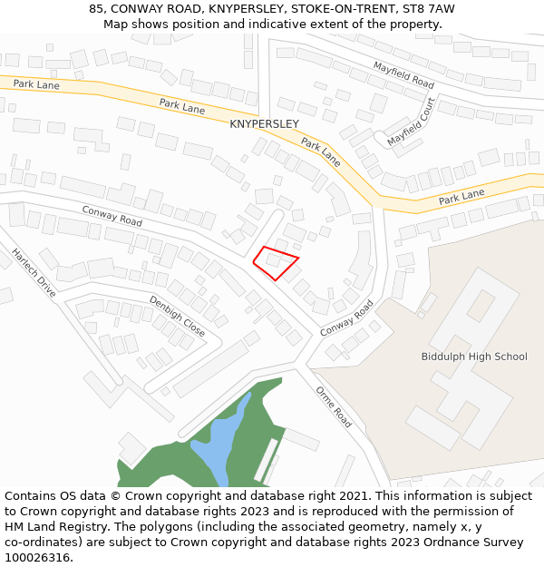 85, CONWAY ROAD, KNYPERSLEY, STOKE-ON-TRENT, ST8 7AW: Location map and indicative extent of plot