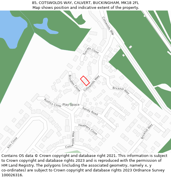 85, COTSWOLDS WAY, CALVERT, BUCKINGHAM, MK18 2FL: Location map and indicative extent of plot