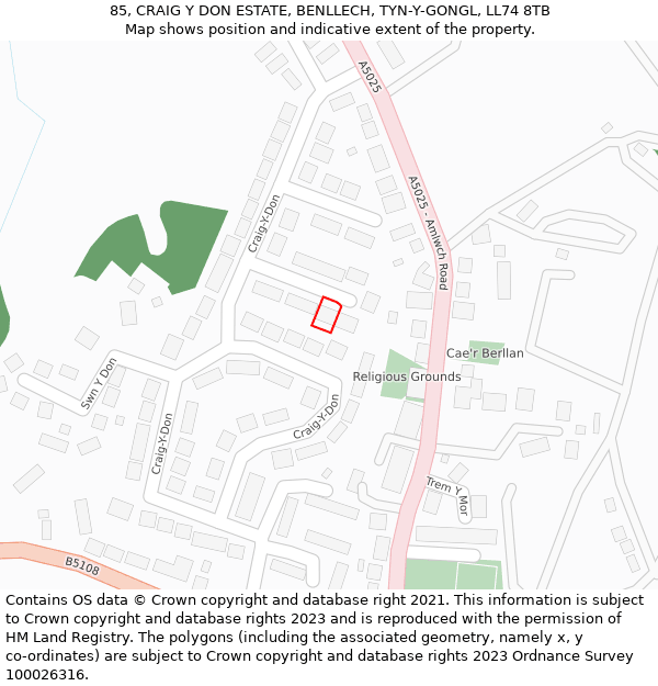 85, CRAIG Y DON ESTATE, BENLLECH, TYN-Y-GONGL, LL74 8TB: Location map and indicative extent of plot