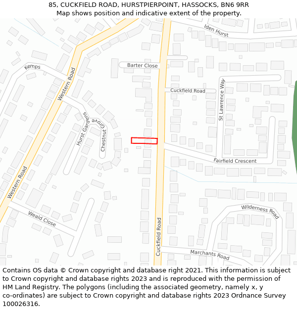 85, CUCKFIELD ROAD, HURSTPIERPOINT, HASSOCKS, BN6 9RR: Location map and indicative extent of plot