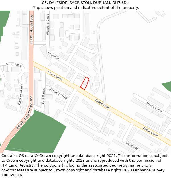 85, DALESIDE, SACRISTON, DURHAM, DH7 6DH: Location map and indicative extent of plot