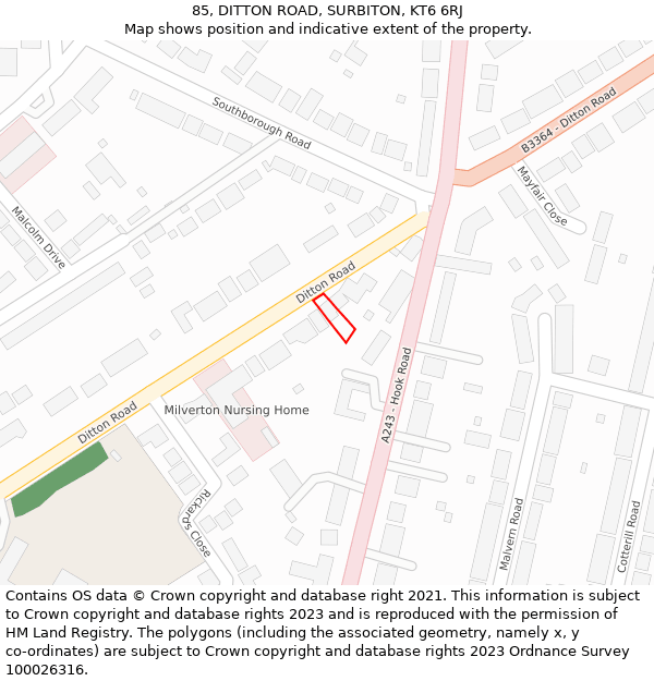 85, DITTON ROAD, SURBITON, KT6 6RJ: Location map and indicative extent of plot