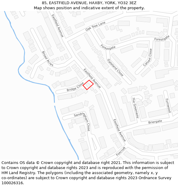 85, EASTFIELD AVENUE, HAXBY, YORK, YO32 3EZ: Location map and indicative extent of plot