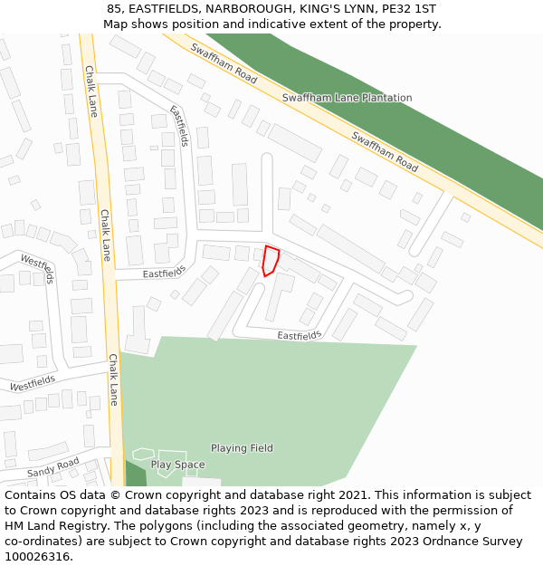 85, EASTFIELDS, NARBOROUGH, KING'S LYNN, PE32 1ST: Location map and indicative extent of plot