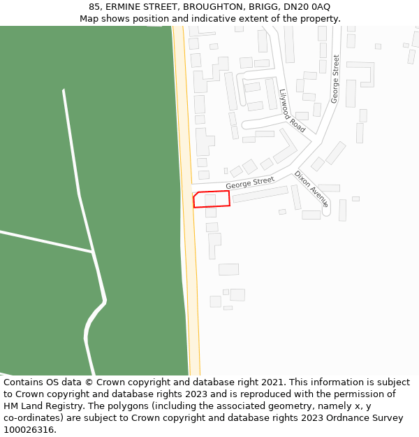 85, ERMINE STREET, BROUGHTON, BRIGG, DN20 0AQ: Location map and indicative extent of plot