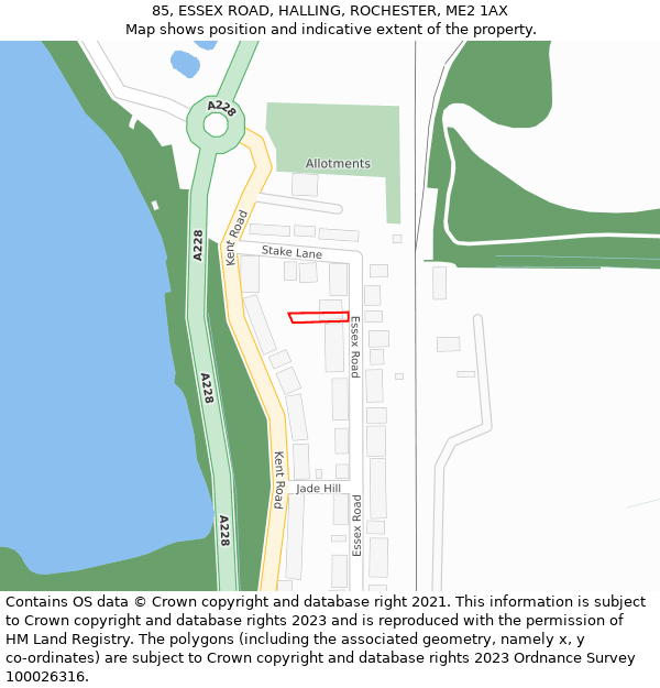 85, ESSEX ROAD, HALLING, ROCHESTER, ME2 1AX: Location map and indicative extent of plot