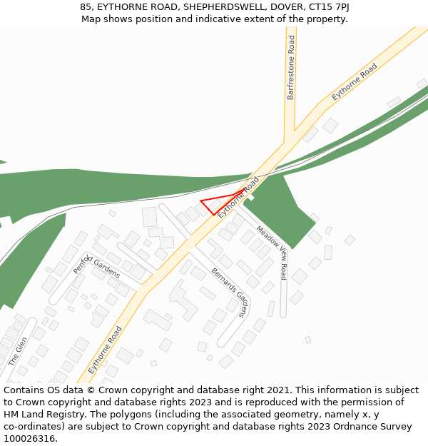 85, EYTHORNE ROAD, SHEPHERDSWELL, DOVER, CT15 7PJ: Location map and indicative extent of plot