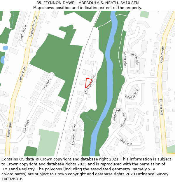 85, FFYNNON DAWEL, ABERDULAIS, NEATH, SA10 8EN: Location map and indicative extent of plot