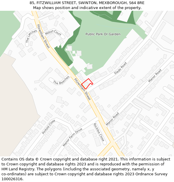 85, FITZWILLIAM STREET, SWINTON, MEXBOROUGH, S64 8RE: Location map and indicative extent of plot