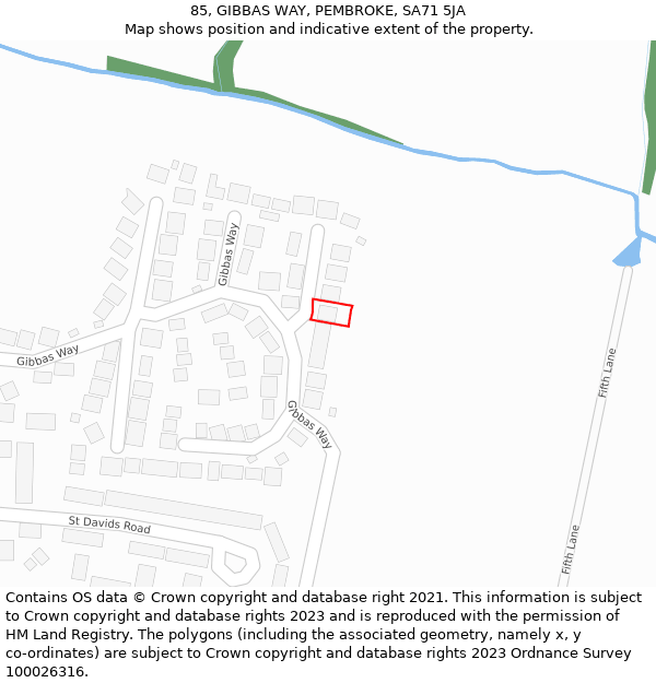 85, GIBBAS WAY, PEMBROKE, SA71 5JA: Location map and indicative extent of plot