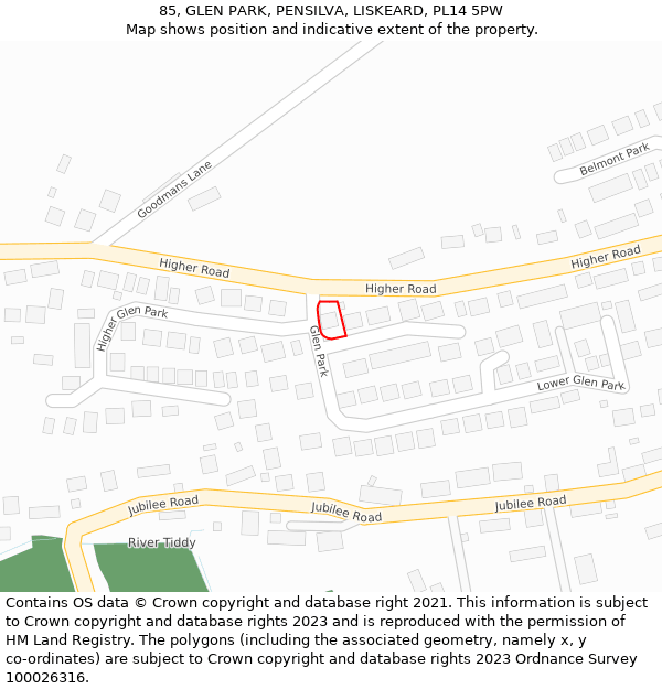 85, GLEN PARK, PENSILVA, LISKEARD, PL14 5PW: Location map and indicative extent of plot